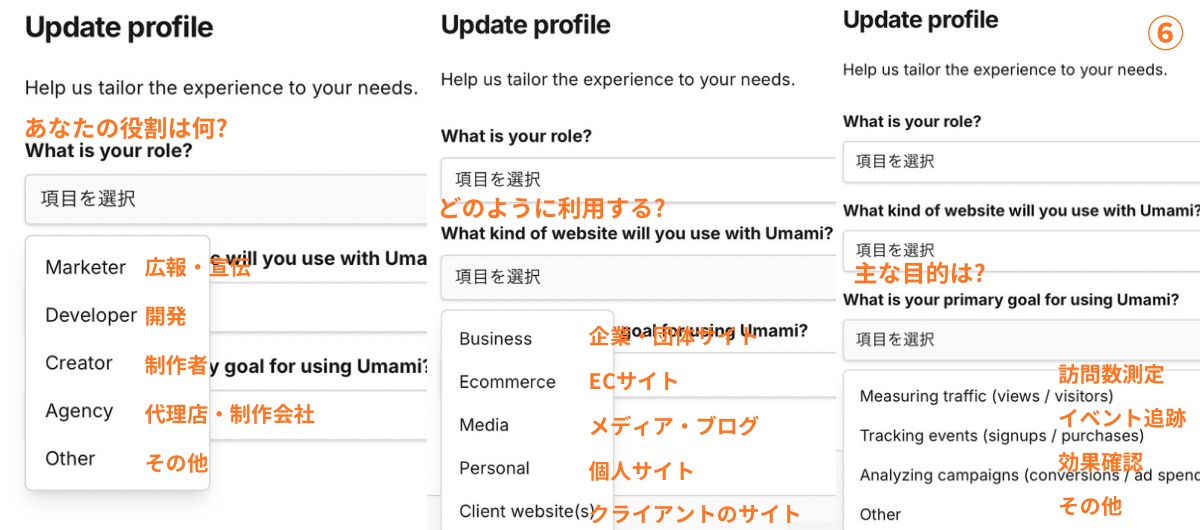 Umami登録画面